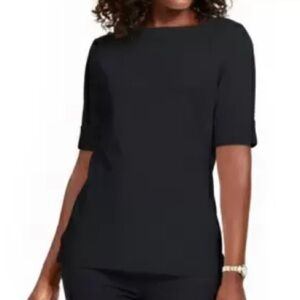 Karen Scott Cotton Elbow-Sleeve Top Black 3X